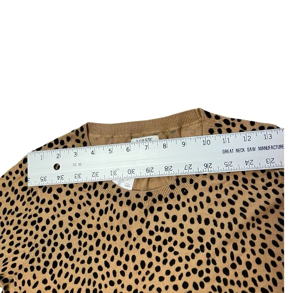 J Crew Tan Cheetah Print‎ Teddie Knit Pullover Animal Timeless Sweater Womens S